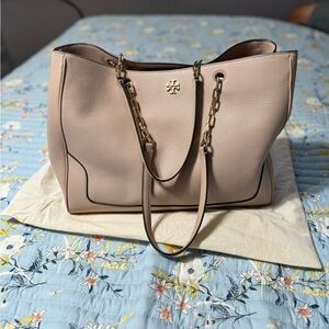 Tory Burch Britten Tote, Blush Light Pink Leather with gold tone hardware